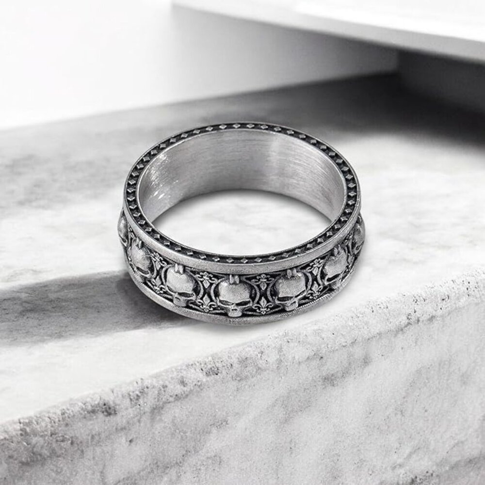 Skull Band Ring 925 Sterling Silver Oxidized Gothic Size 10 NWT - Picture 8 of 11